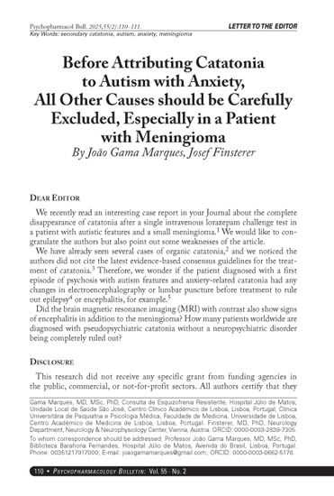 Before Attributing Catatonia to Autism with Anxiety, All Other Causes should be Carefully Excluded, Especially in a Patient with Meningioma